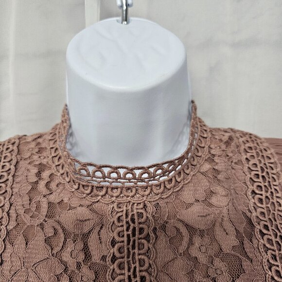 Mauve Pink Floral Lace Coquette Blouse Boho Ruffle Crochet Romantic M - Picture 3 of 13